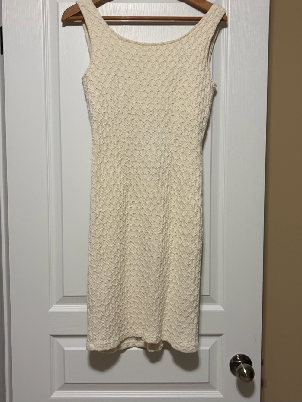 Vintage Cream Textured crochet Knit Tank Dress - Women's